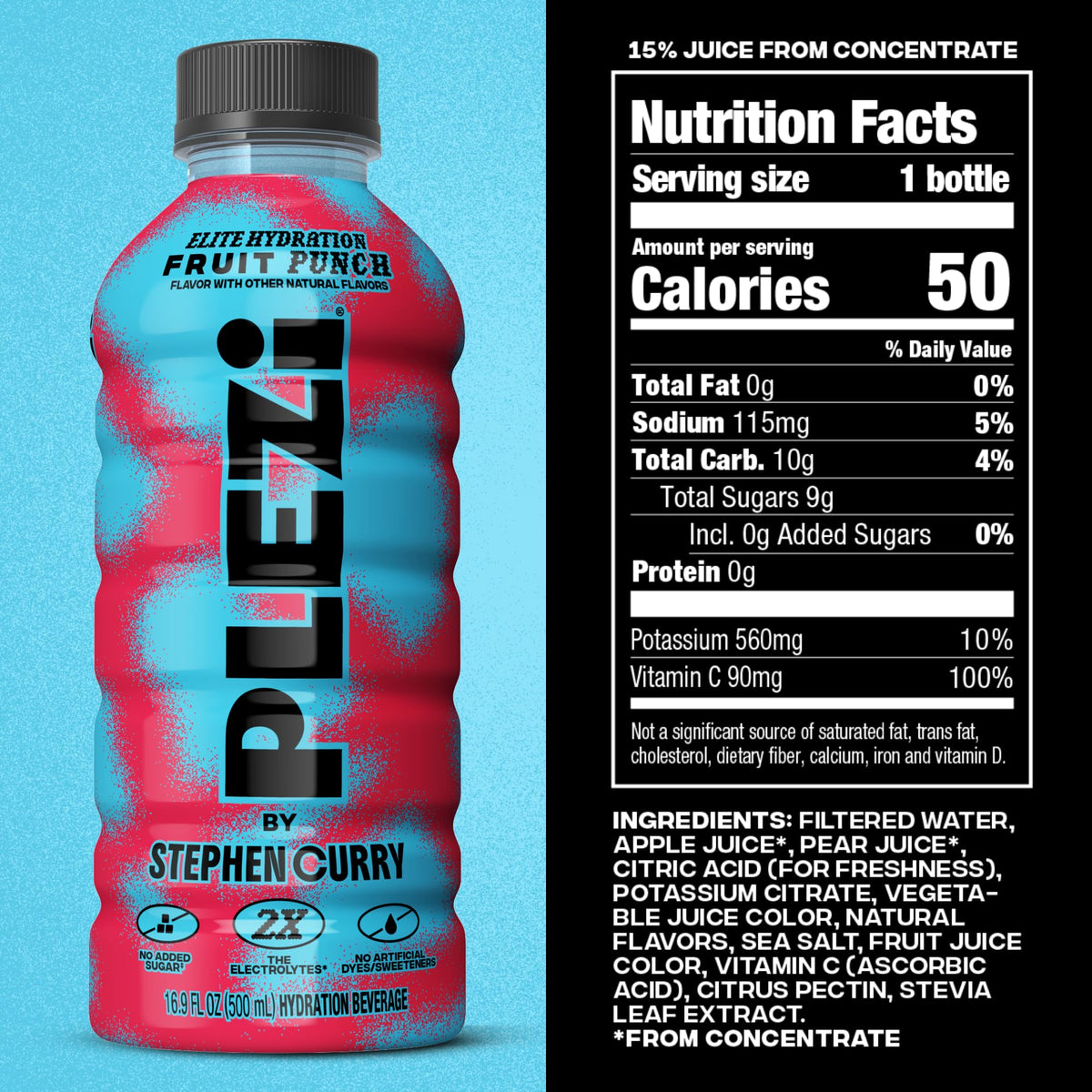 Plezi Hydration Fruit Punch 16.9 oz bottle ideal for workouts