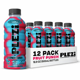 Plezi Fruit Punch bottle pouring for real-juice hydration on the go