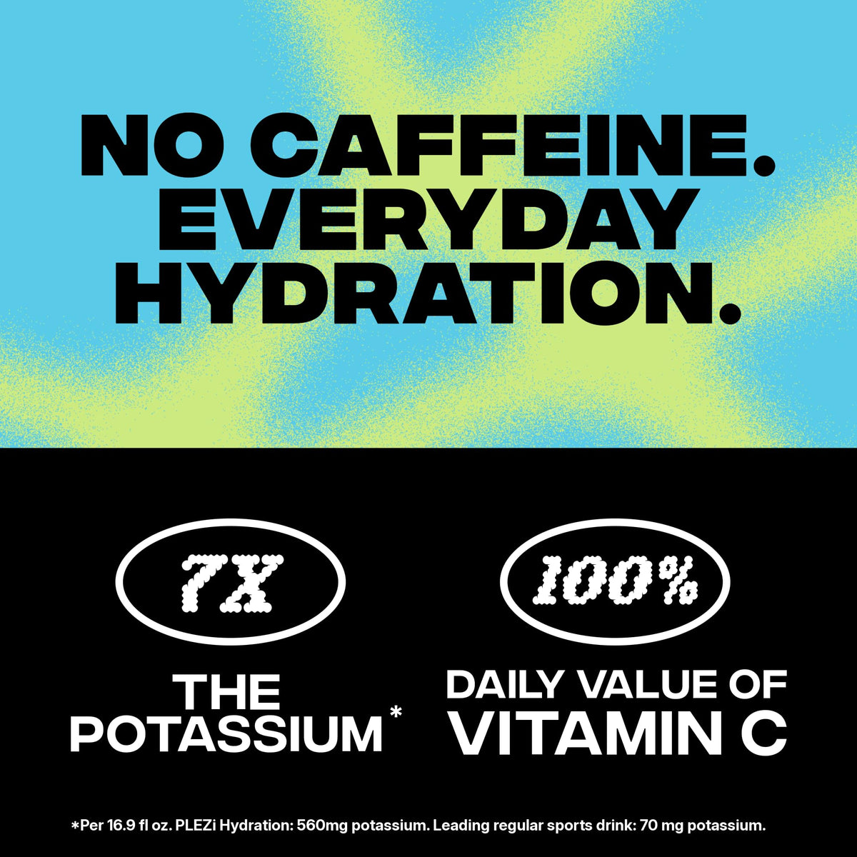 Plezi hydration ingredients label shows caffeine-free formula.