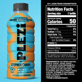 Plezi Hydration Drink Orange Mango Swish pour demonstrating electrolyte balance for active days