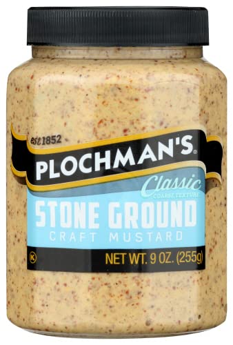 Plochman's Premium Mustard jar on kitchen counter ready to elevate dressings.