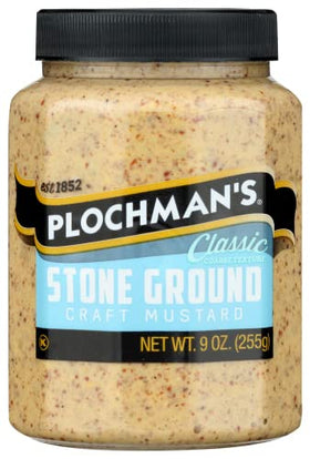 Plochman's Premium Mustard jar on kitchen counter ready to elevate dressings.