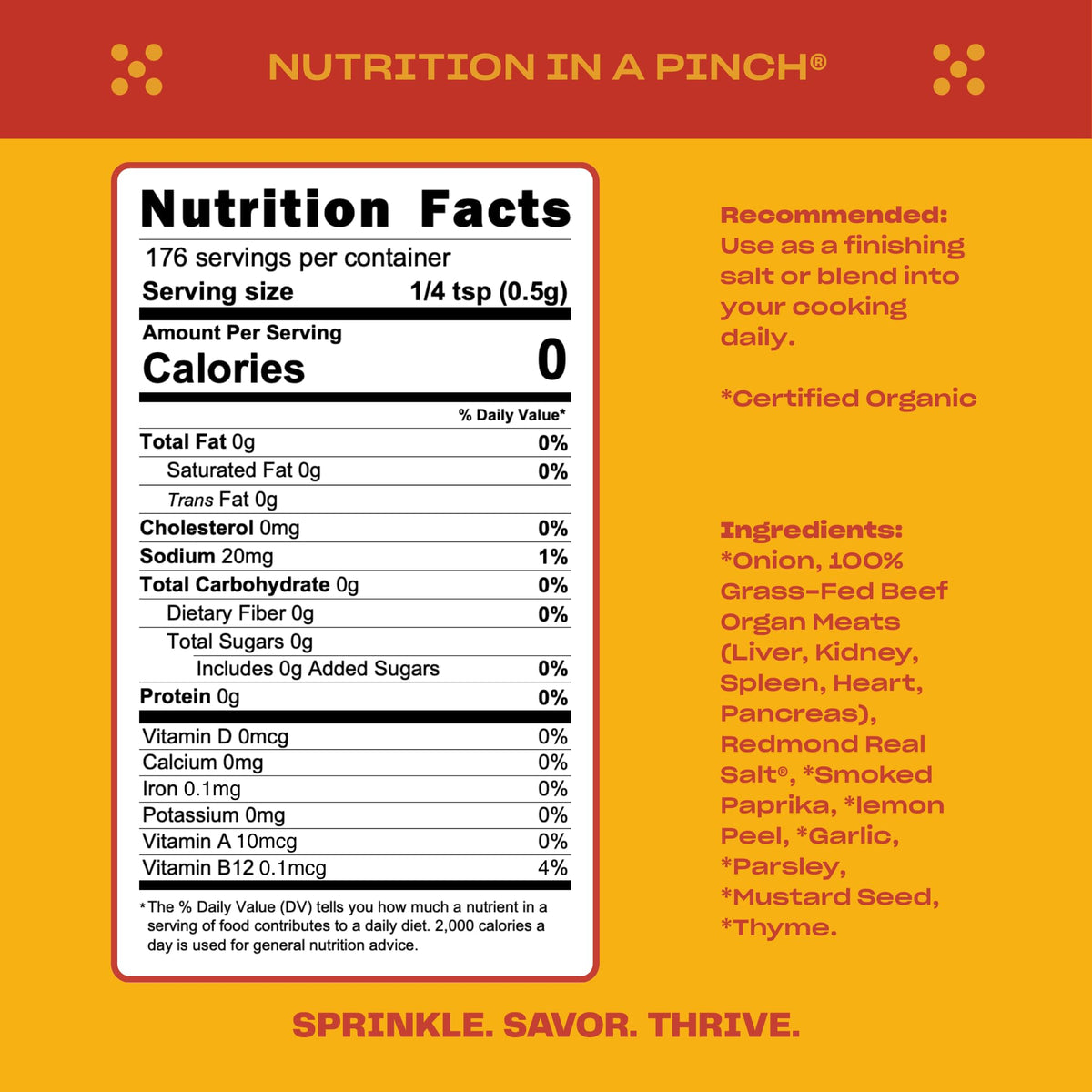 Pluck Organ Meat Blend spice mix bowl shows ready to use flavor enhancer