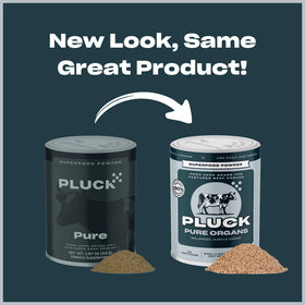PLUCK Pure Beef Organs Powder heart image highlights protein-dense heart for energy support.