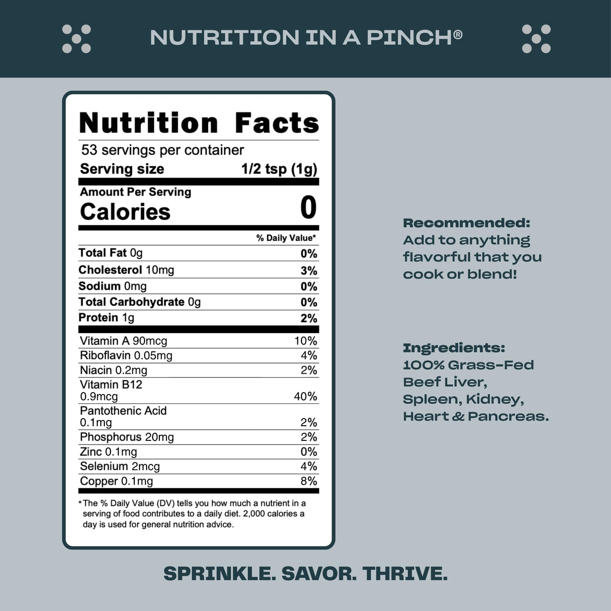 PLUCK Pure Beef Organs Powder kidney image emphasizes mineral-rich kidney for balanced nutrition.