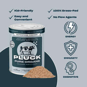 PLUCK Pure Beef Organs Powder spleen image conveys versatile organ blend benefits.