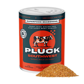 PLUCK Southwest bottle pour demonstrates easy addition to meals for quick nutrition.