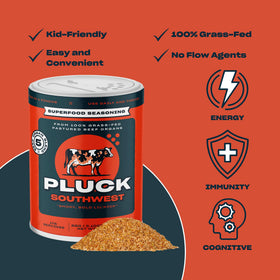 PLUCK Southwest no-fillers label emphasizes 100% organ meat.