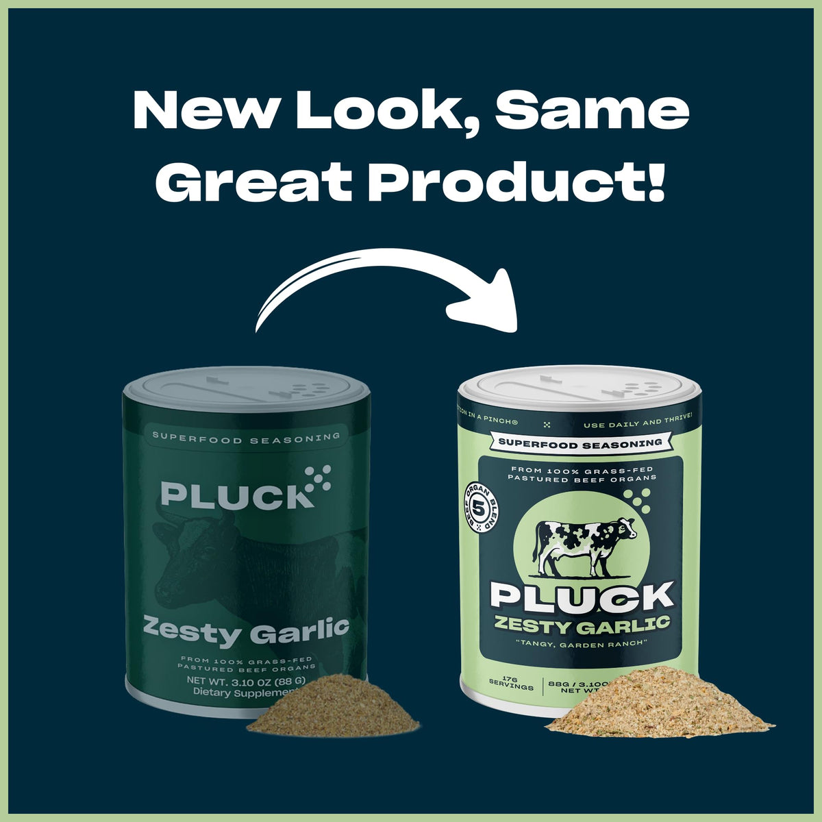 PLUCK Zesty Garlic shaker ready for quick flavorful sprinkling over dishes