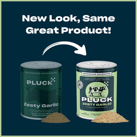 PLUCK Zesty Garlic shaker ready for quick flavorful sprinkling over dishes