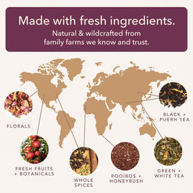 Ethically sourced ingredients in Plum Deluxe loose-leaf teas.