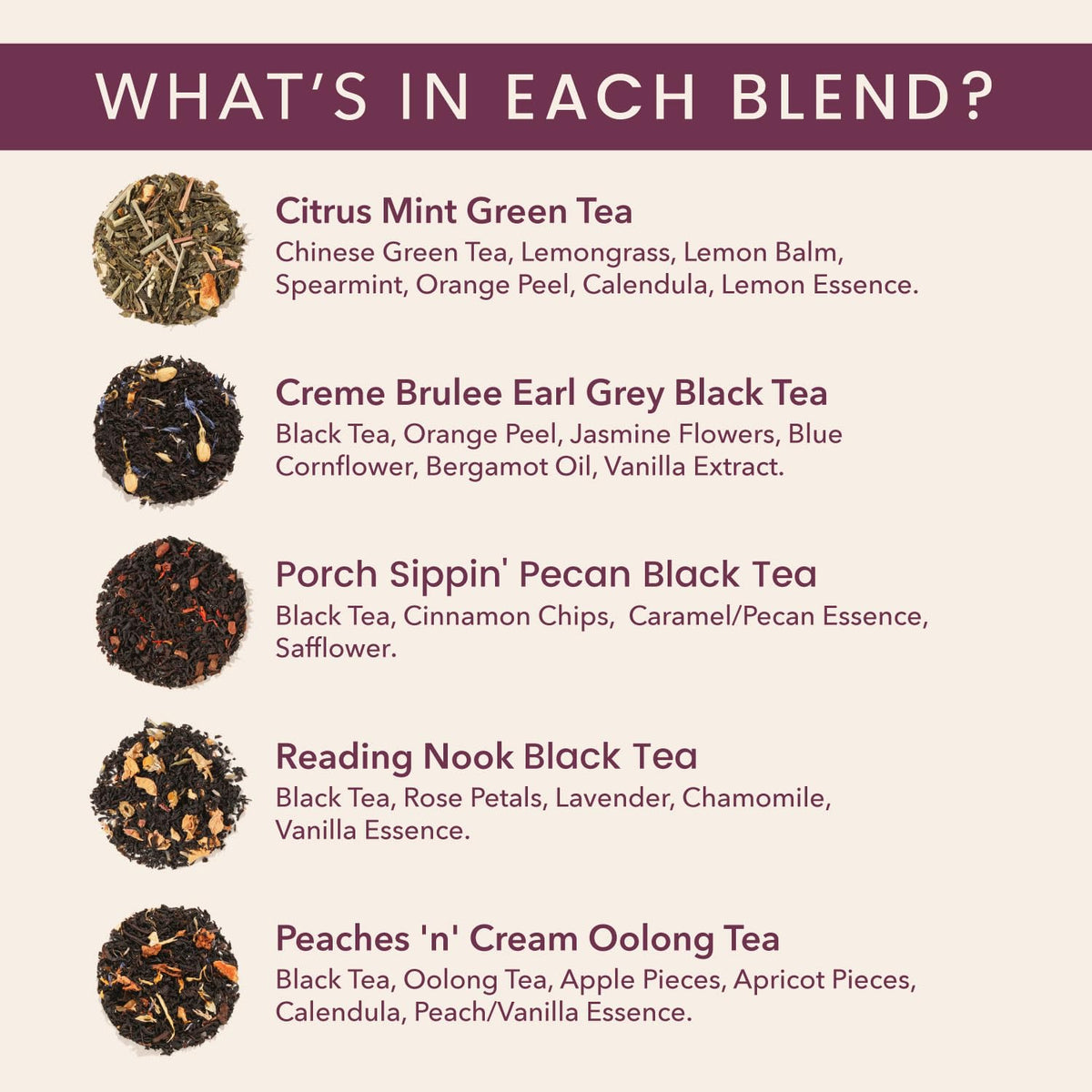 Peaches & Cream Oolong blend aroma and creamy finish by Plum Deluxe.