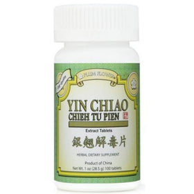 Plum Flower Yin Chiao Chieh Tu tablets bottle shown; GMP quality.