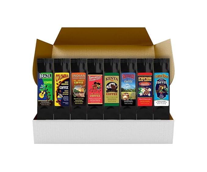 Plum Nellie Around the World Gift Set showcasing eight coffee bags for gifting