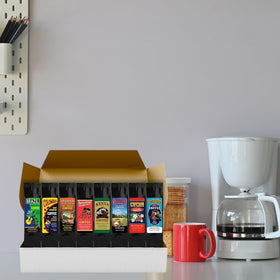 Eight single-origin coffees displayed for a globe-trotting tasting