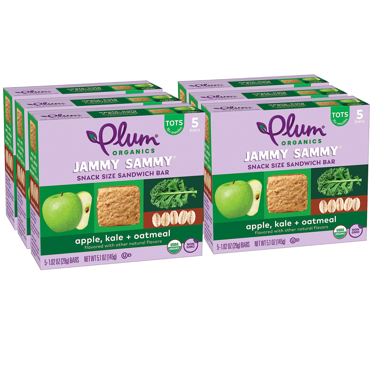 Plum Organics Jammy Sammy apple kale filling on-the-go toddler snack.