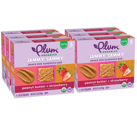 Plum Organics Jammy Sammy bar front packaging for easy grab-and-go toddler snack.