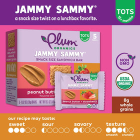 Toddler enjoying Plum Organics Jammy Sammy bar as a quick snack.