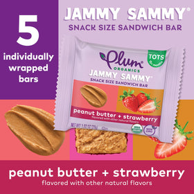 Six-box multi-pack of Plum Organics Jammy Sammy bars.