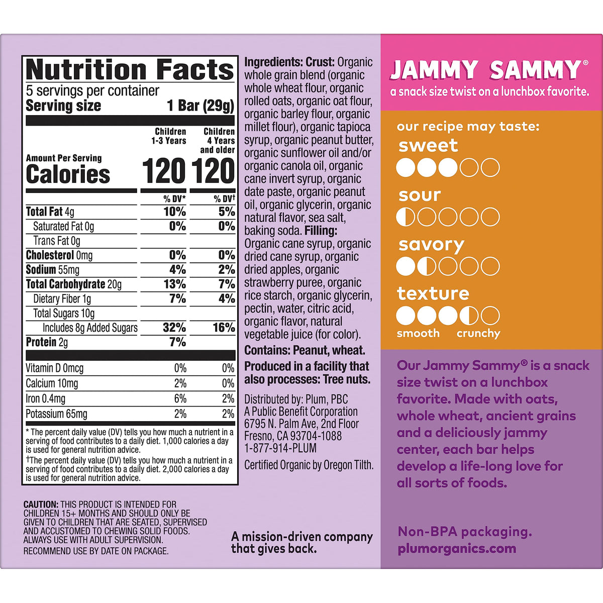 On-the-go pouch featuring Jammy Sammy bars by Plum Organics.