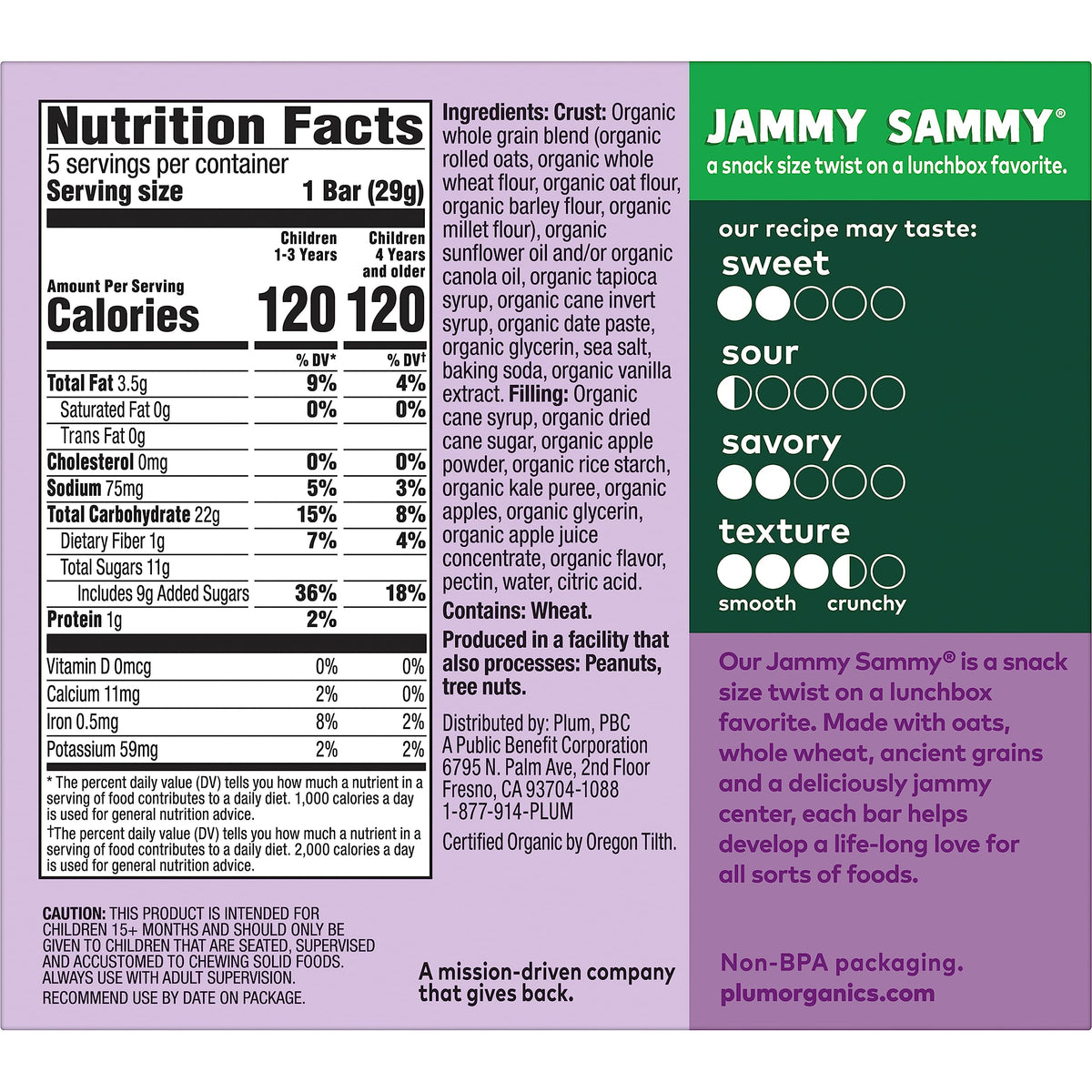 Plum Organics Jammy Sammy on-the-go snack fits busy schedules.