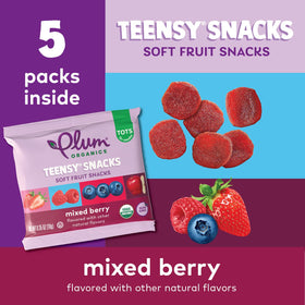 Plum Organics Teensy Snacks berry pouch; convenient on-the-go option for little eaters.