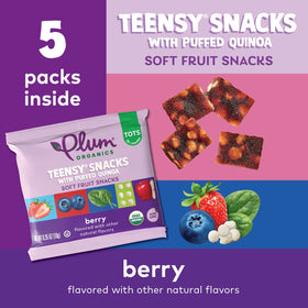 Plum Organics Teensy Snacks mixed berry soft fruit snack, ideal for busy days.