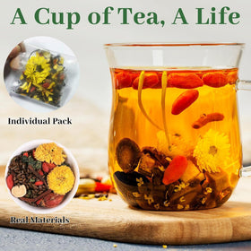 Dandelion and wolfberry blend in Plutarn tea for a soothing cup.