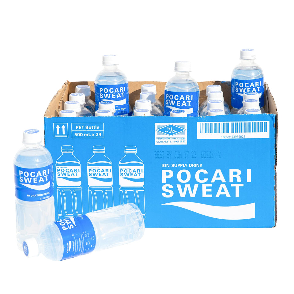 Pocari Sweat 24-pack bottles ready for on-the-go hydration after workouts.
