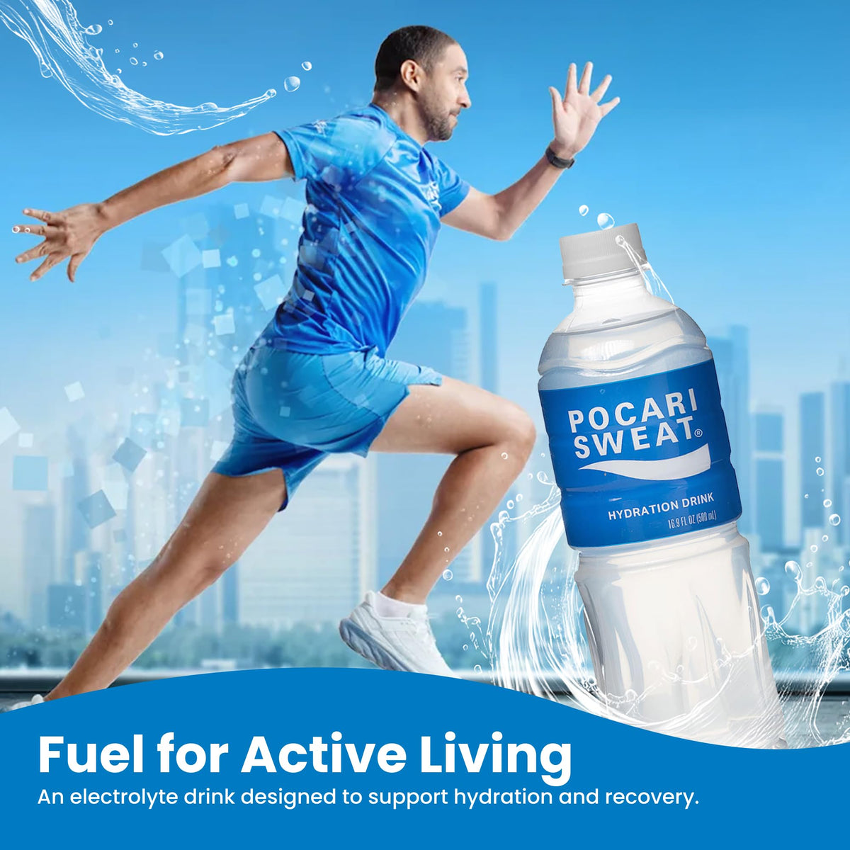 Pocari Sweat bottle with ice signals crisp hydration on hot days.