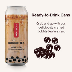 Pocas boba pearls appear soft and chewy, enhancing the milk tea experience.