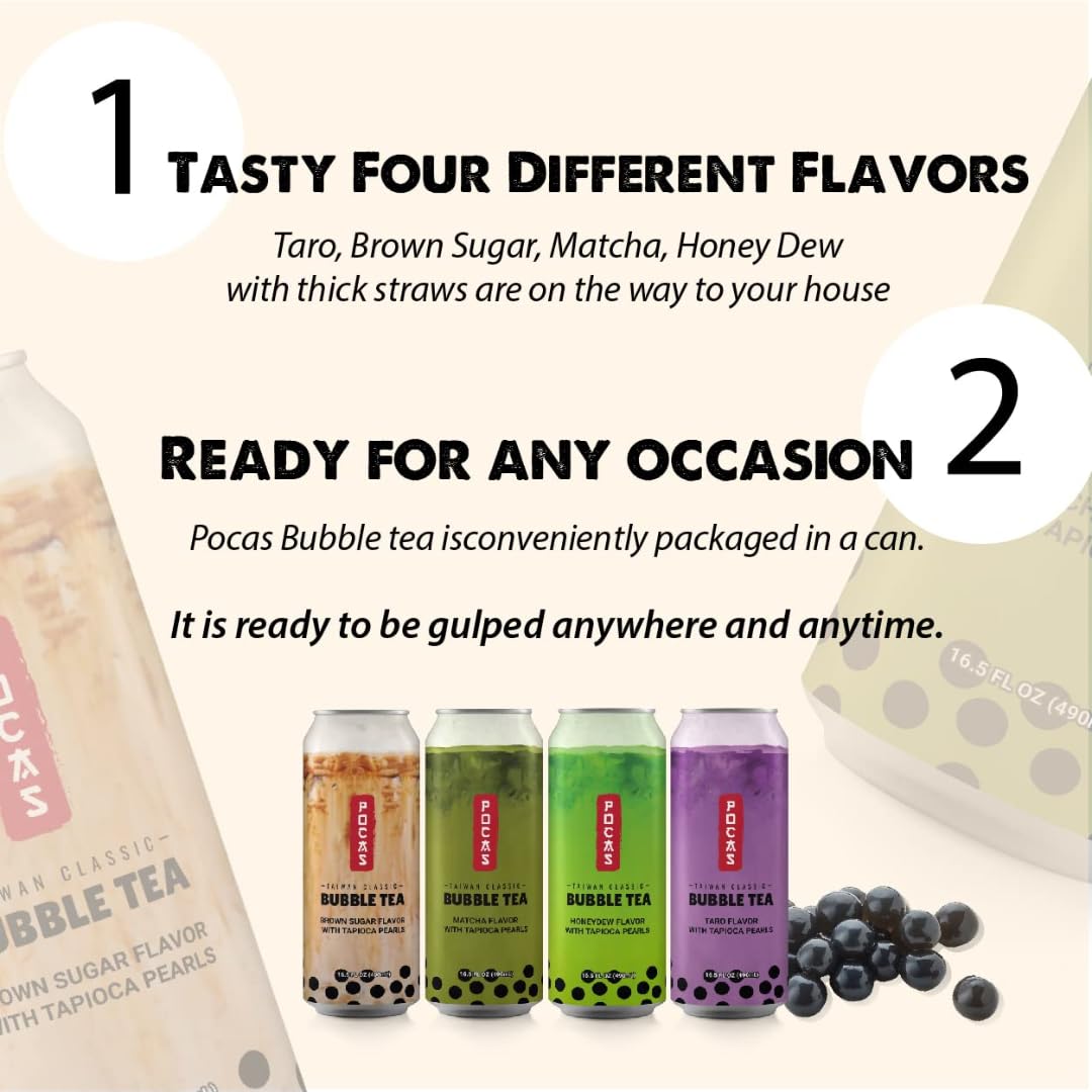 Pocas bubble tea can is convenient for on-the-go enjoyment.