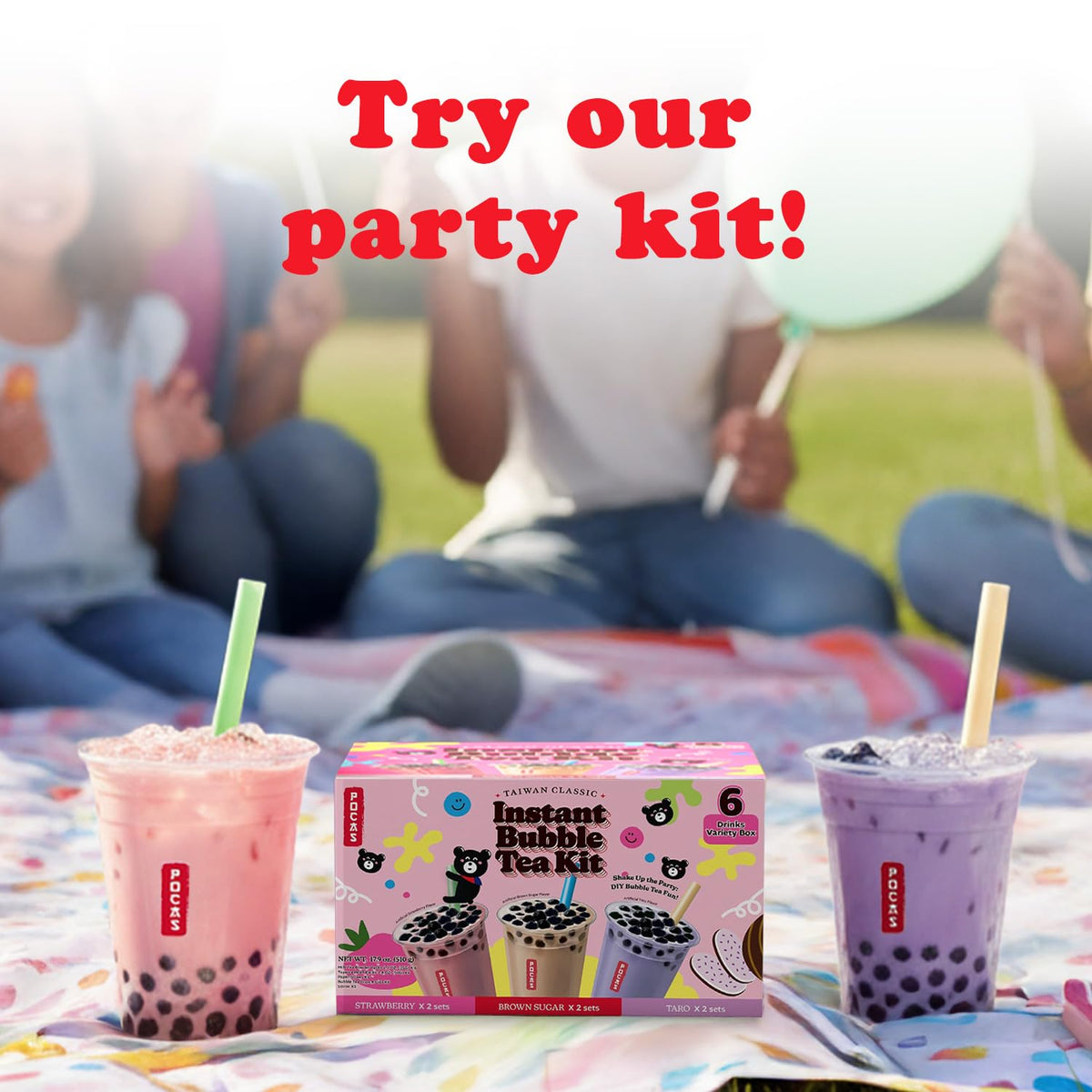 Pocas bubble tea kit box packaging with all components