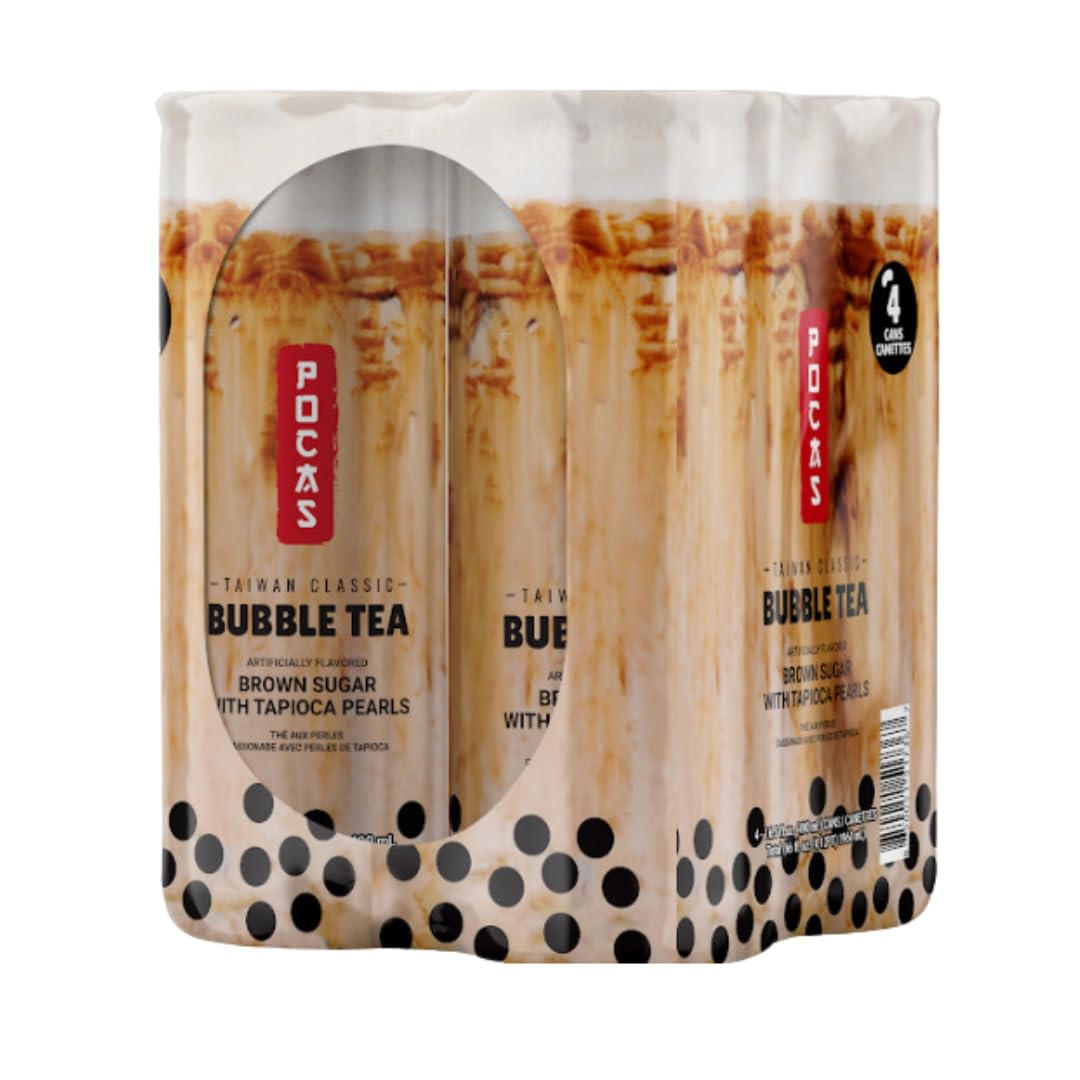Pocas Bubble Tea can with tapioca pearls, ready for anytime refreshment.