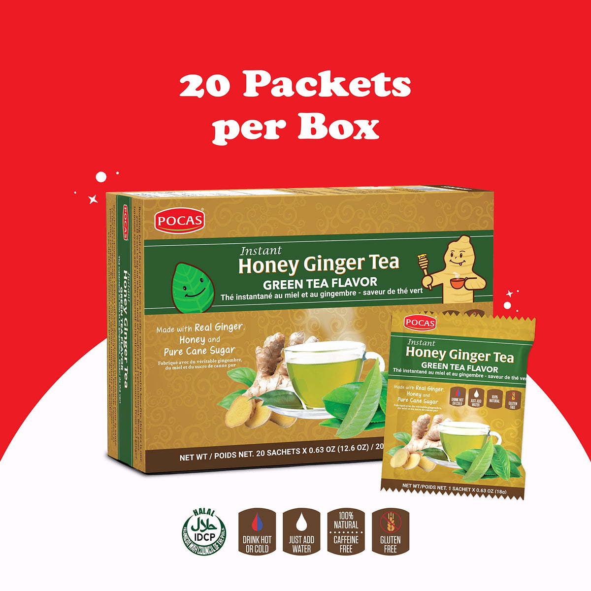 Pocas Green Tea flavor crystals delivering a balanced, flavorful sip.