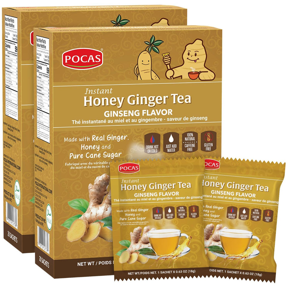 Pocas Honey Ginger instant tea powder 2-pack ready to mix for a cozy cup