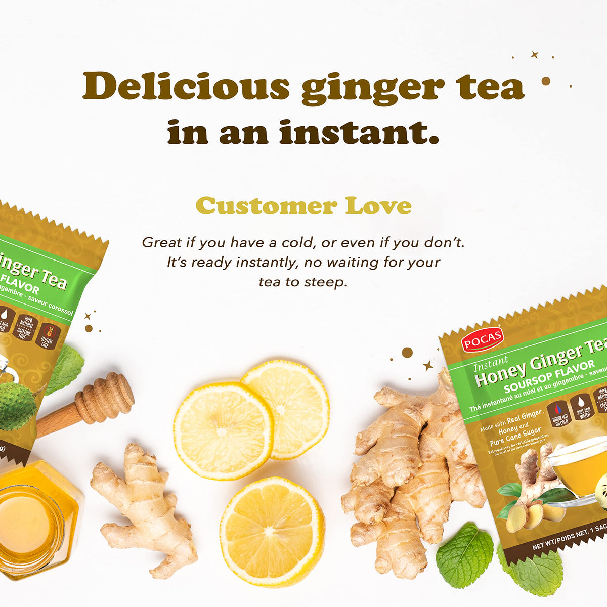 Pocas Honey Ginger Tea Crystals 2-pack, ideal for sharing.