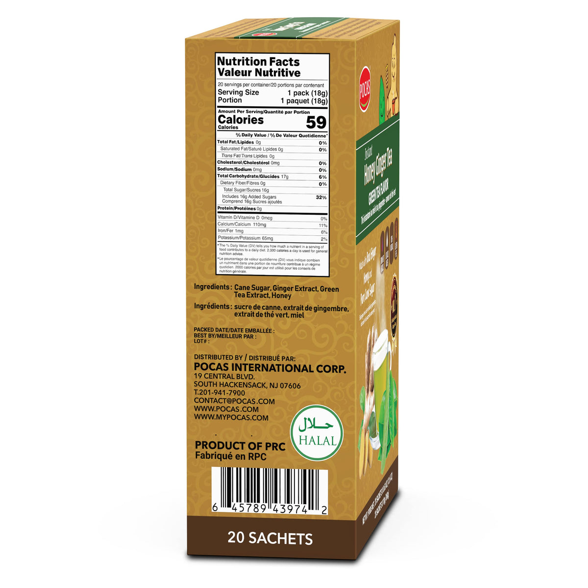 Pocas Honey Ginger Tea Crystals packets for easy on-the-go prep.