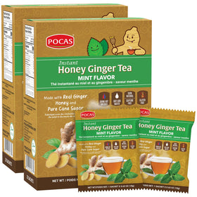 Pocas Honey Ginger Tea Powder mint flavor box ready for quick, caffeine-free cups