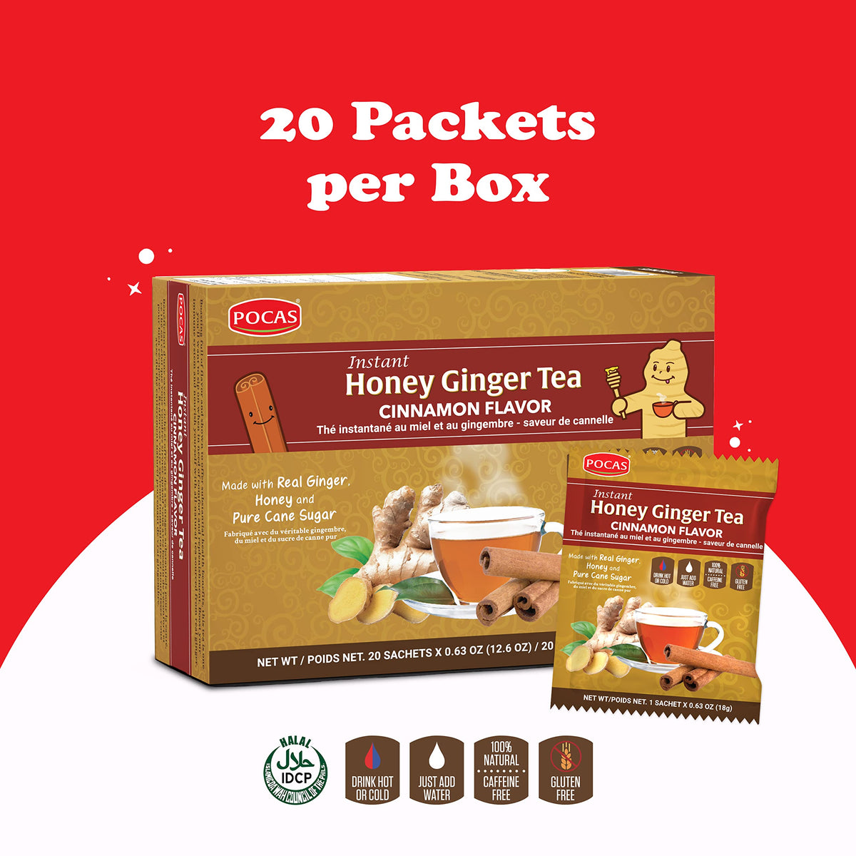 Pocas honey ginger tea crystals dissolving in a cup of hot water