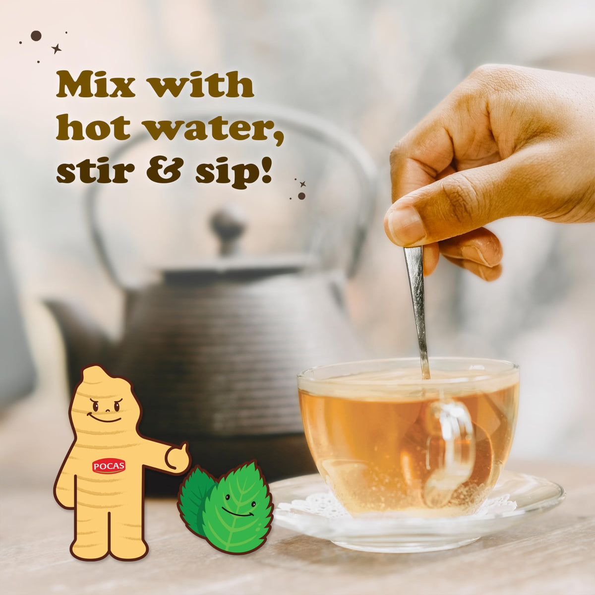 Honey drizzle over Pocas honey ginger tea crystals highlighting natural sweetness