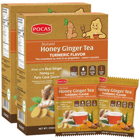 Pocas Honey Ginger Turmeric Tea Box Front, ready-to-brew for a quick caffeine-free cup