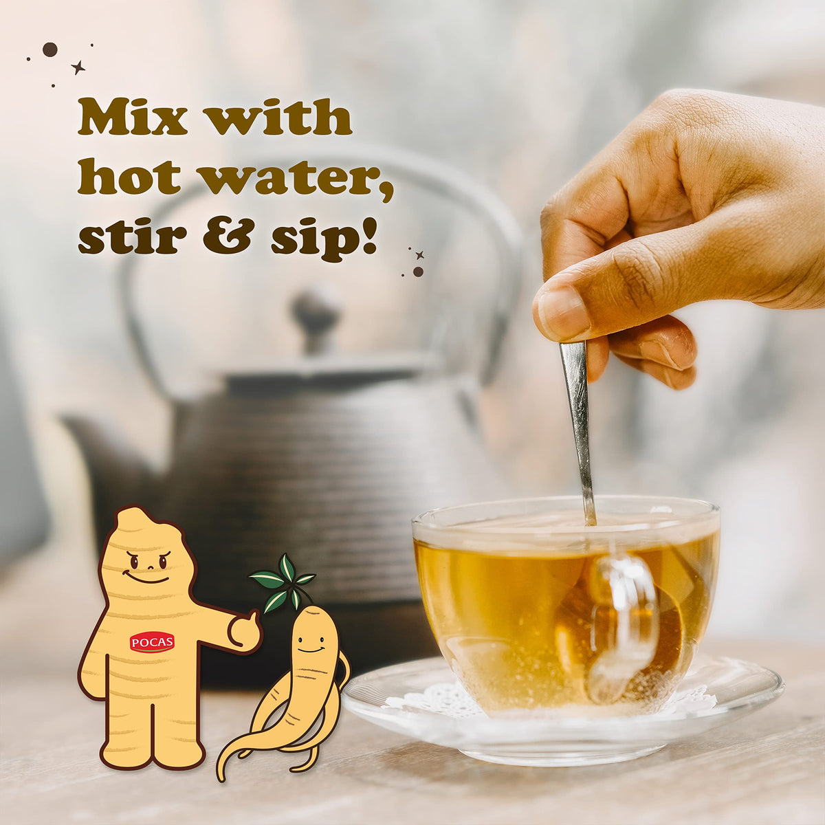 Hot water poured over Pocas tea crystals in a cup