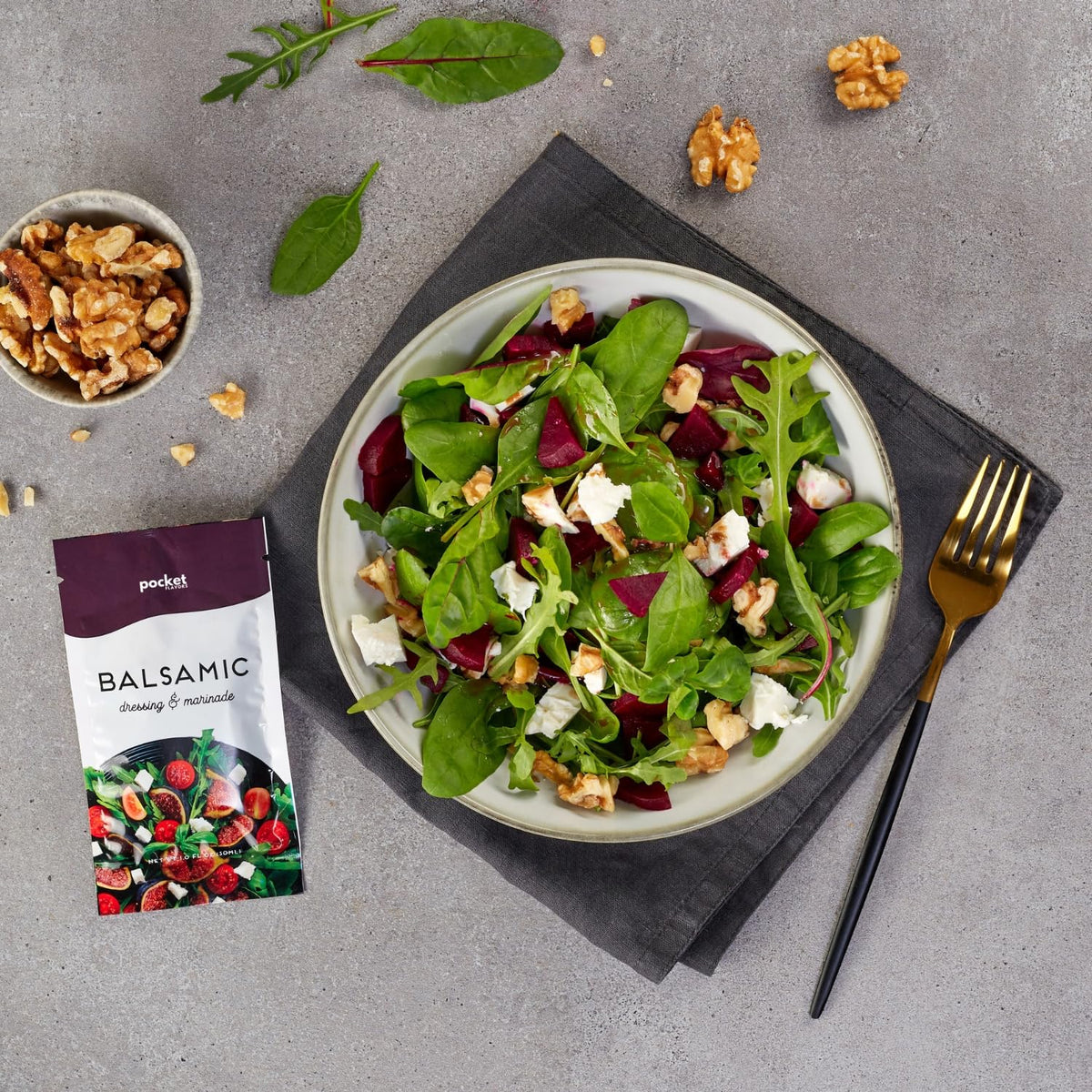 Pocket Flavors flavor lineup includes Balsamic and Greek for salads.