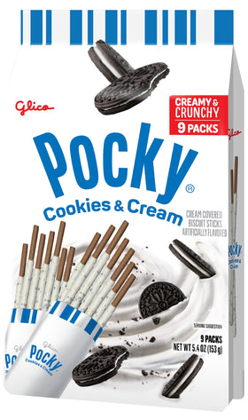 Pocky Cookies & Cream serving size packs keep snacks fresh for lunchboxes and travel.