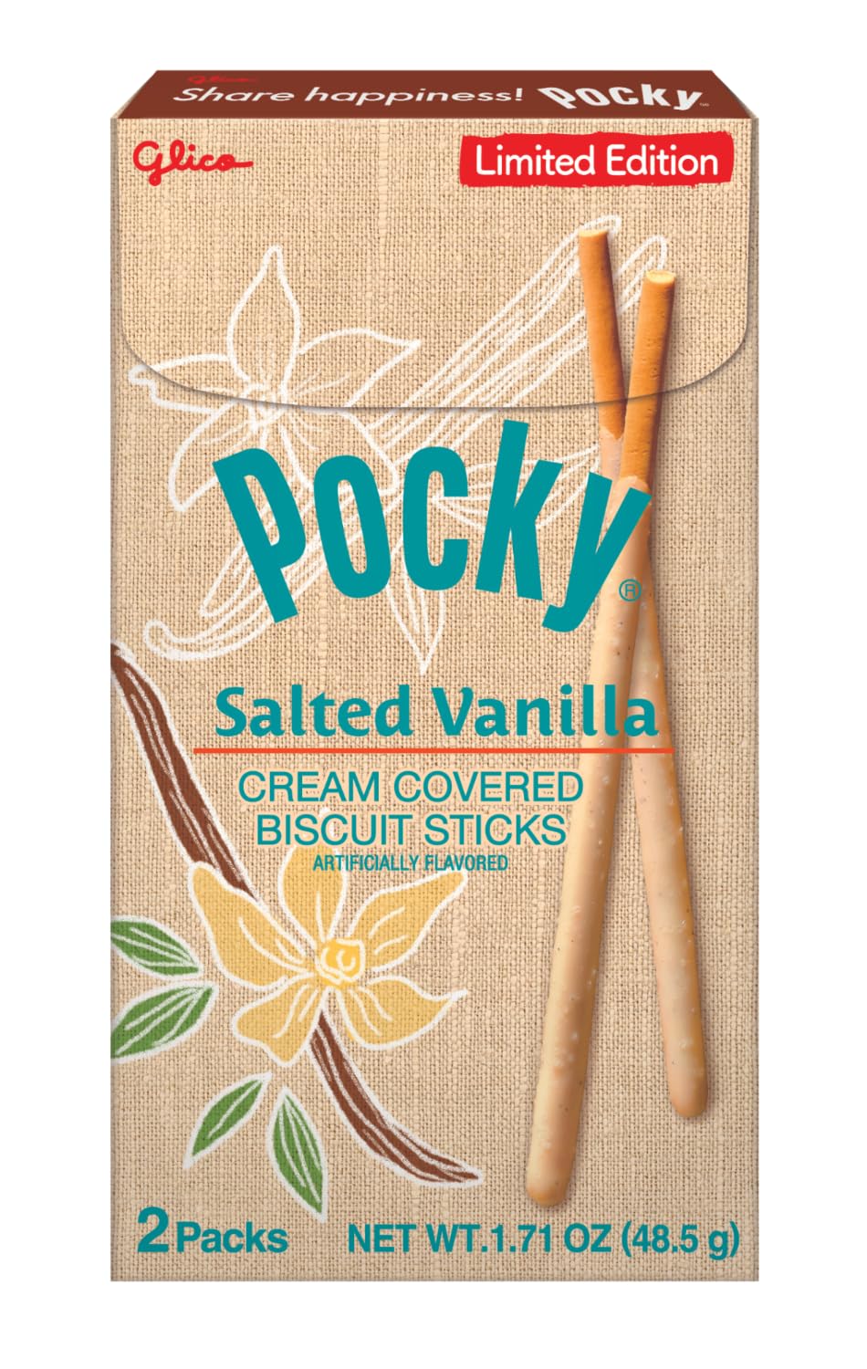 Pocky Salted Vanilla pack showing convenient 5-pack for on-the-go snacking