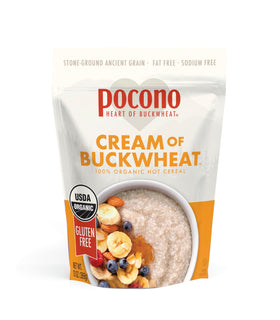 Pocono Cream of Buckwheat bag close-up showing 100% buckwheat content