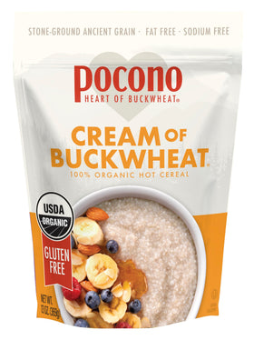Pocono Cream of Buckwheat pack shot highlighting organic, gluten-free flour option