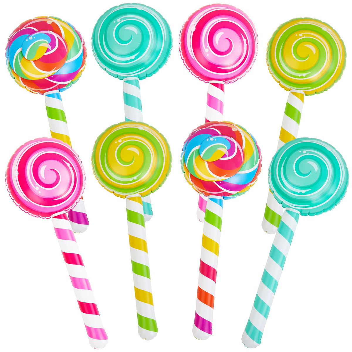 Poen 8-pack inflatable lollipops in four colors for bright party decor and photo ops.