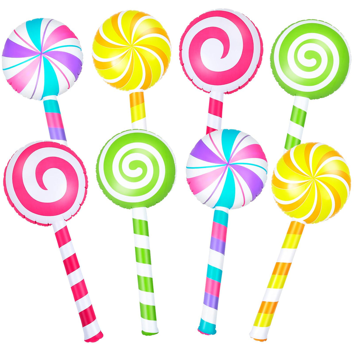 Poen 8-piece inflatable lollipop set in rainbow colors for vibrant party decor and photo ops.